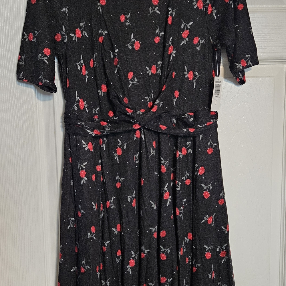 Torrid Black Dress with Red Floral Accents